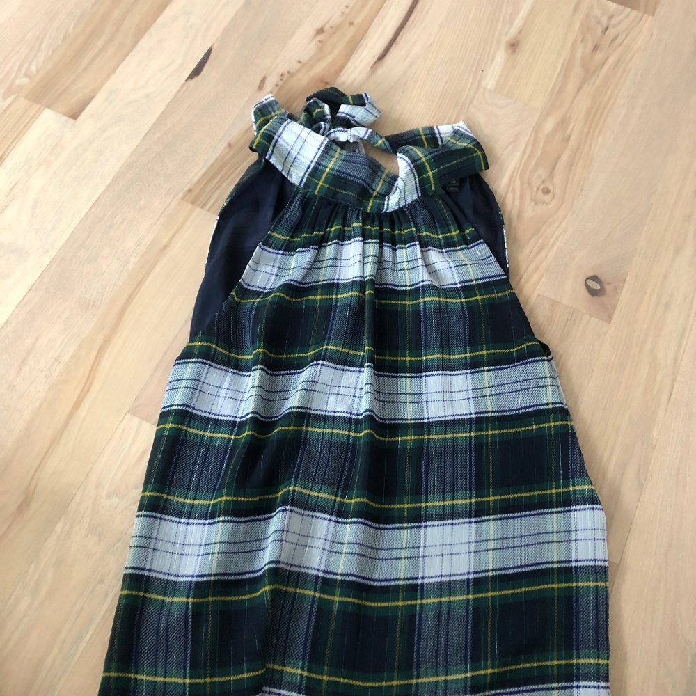 J.Crew Women's Black Tie-neck Top In Stewart Plaid